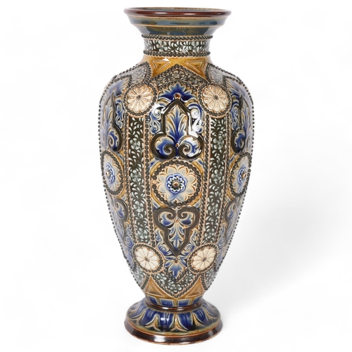 58 - A large Doulton Lambeth vase, with geometric and floral decoration, H31.5cm, decorated by Francis E ... 
