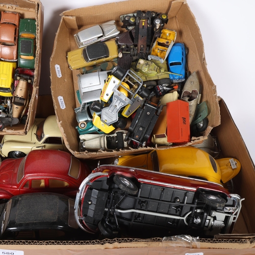 580 - 3 boxes of various Vintage and other toy cars, including Corgi, Burago, and Dinky