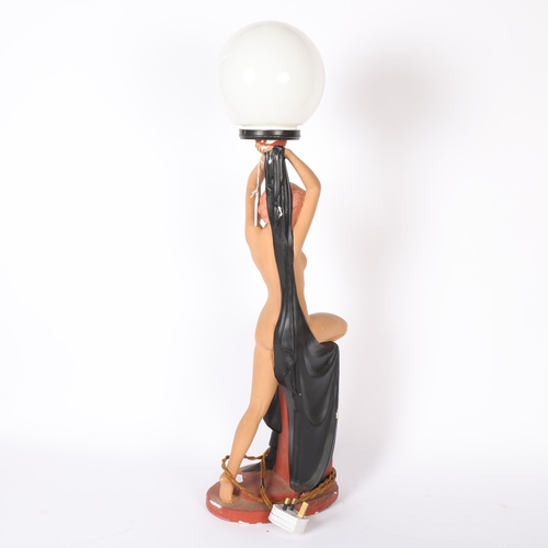 582 - An Art Deco style painted plaster table lamp, in the form of a nude dancer, height not including fit... 