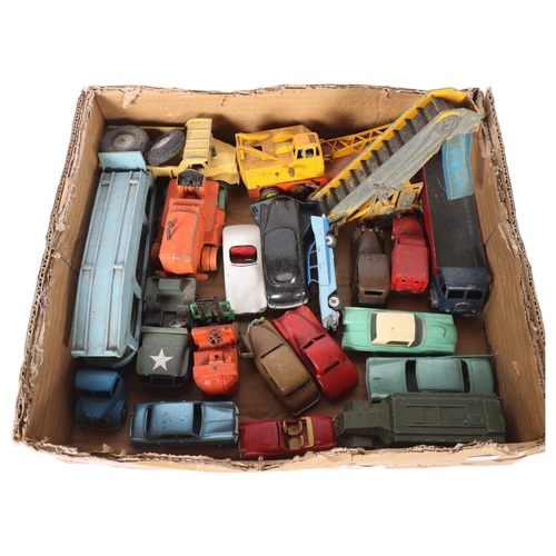 583 - Tray of Vintage Dinky cars and trucks, including Ford Zephyr, Ford Thunderbird, Hudson Sedan, car tr... 