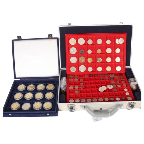 588 - A cased set of Legendry Aircraft Collector's coins, and a case of various UK and worldwide coins, in... 