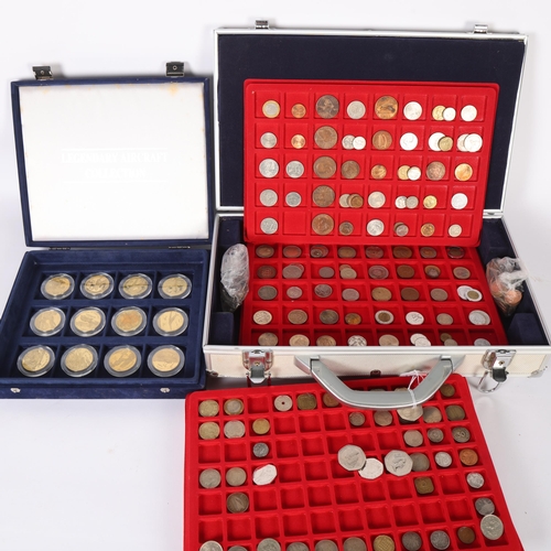 588 - A cased set of Legendry Aircraft Collector's coins, and a case of various UK and worldwide coins, in... 