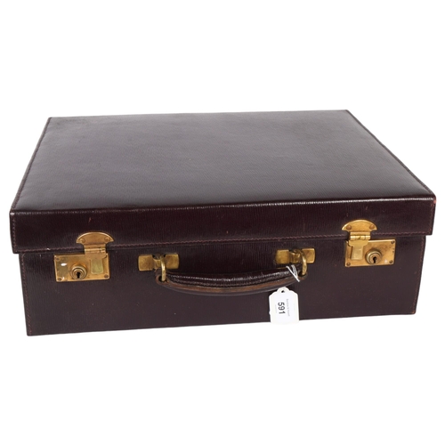 591 - MAPPIN & WEBB - a 20th century leather vanity case, partially fitted, W46cm (no key)