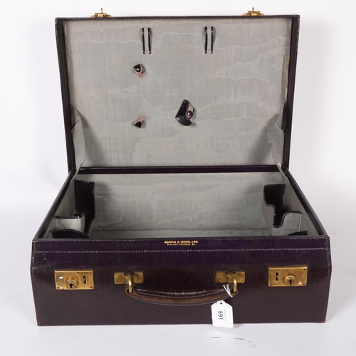 591 - MAPPIN & WEBB - a 20th century leather vanity case, partially fitted, W46cm (no key)