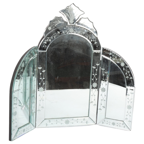 598 - A Venetian style 3-fold dressing table mirror, H45cm