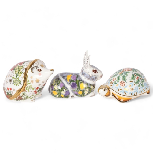 63 - Royal Crown Derby, 3 paperweights, including Christmas Hedgehog, Winter Tortoise, and Springtime Bun... 