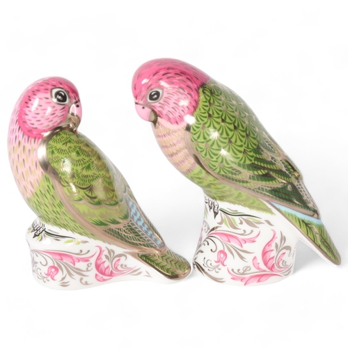 68 - Royal Crown Derby, 2 limited edition parrot paperweights, both 102 of 500, with gold stoppers, talle... 