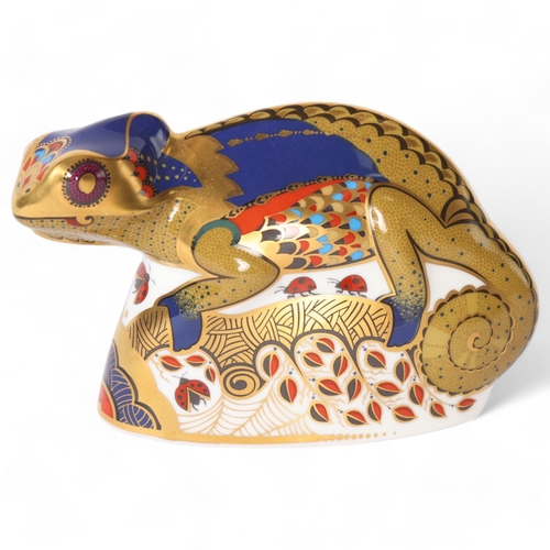 71 - A Royal Crown Derby paperweight, Chameleon, with gold stopper, H8.5cm