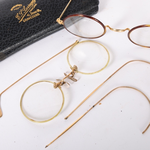 75 - A pair Vintage gold plated glasses, a pair of pince nez glasses, etc