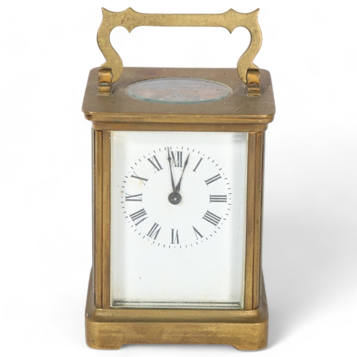 83 - A French brass-cased carriage clock with enamel dial, H11.5cm, not including handle