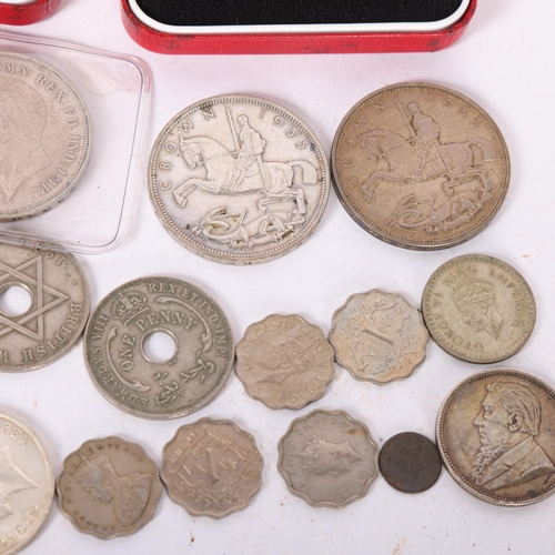 94 - 2 presentation silver one lottie coins, cased, 3 x 1935 crowns, etc