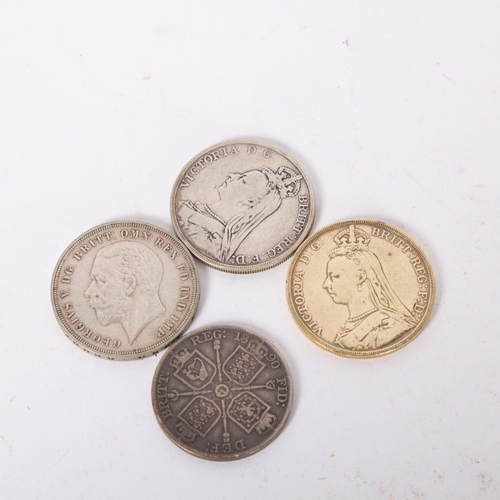 96 - A group of coins, including 2 Victorian crowns, a Victorian double florin and a rocking horse crown
