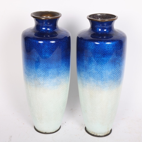 799 - Pair of Japanese cloisonne vases, floral decorated on blue and white ground, H24.5cm