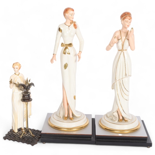 800 - 2 Italian figurines on stands, H33cm, together with another figurine (3)