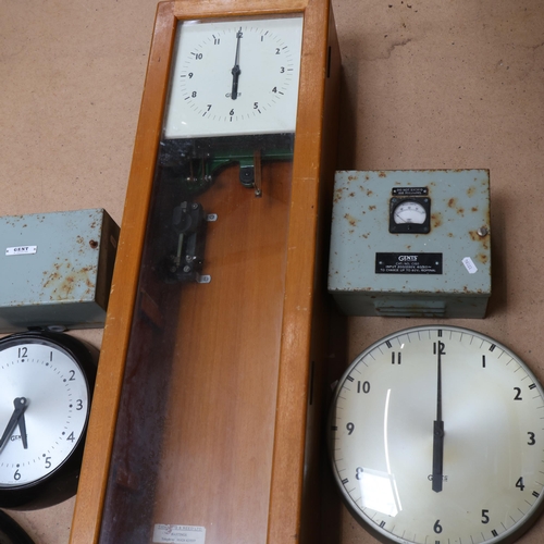 184 - Gent of Leicester, a mid-century teak-cased electric master clock, with pendulum, together with 4 Ge... 