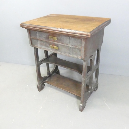 2679 - A German Arts & Crafts or Jugendstil oak sewing table with fold-out top and fitted drawer. 65x79x46c... 