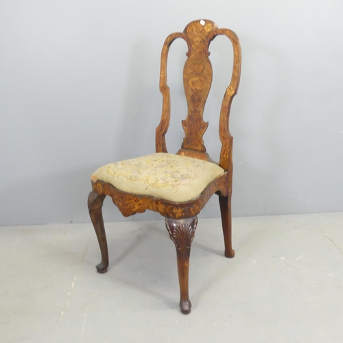 2682 - An an antique Dutch walnut parlour chair, with marquetry inlaid decoration and needlepoint upholster... 