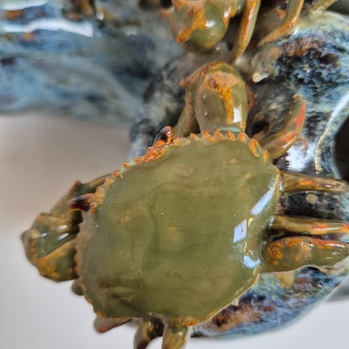 A Chinese pottery turquoise glazed crab vase, H18.5cm