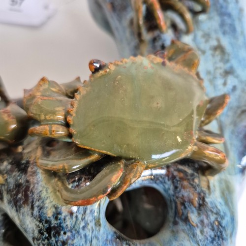 A Chinese pottery turquoise glazed crab vase, H18.5cm