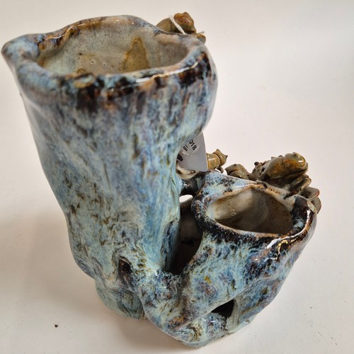 57 - A Chinese pottery turquoise glazed crab vase, H18.5cm