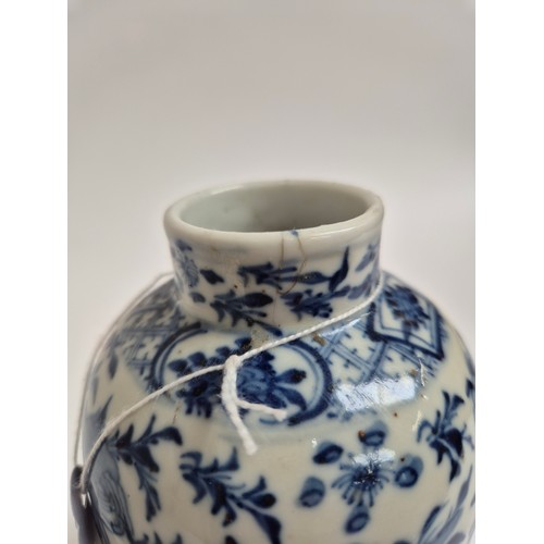 230 - A 19th century blue and white baluster vase, with associated lid and 4 character marks to the unders... 