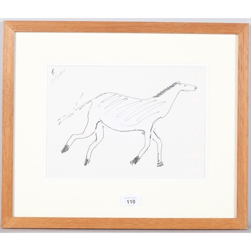 609 - Kenneth Armitage (1916 - 2002), running horse, ink drawing, 20cm x 29cm, framed, with artist's label... 