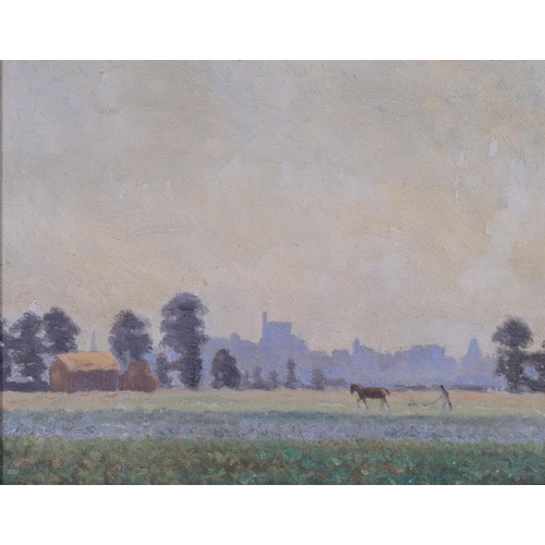 236 - Pair of landscapes near Windsor, oils on board, 1928, unsigned, 17cm x 23cm, framed