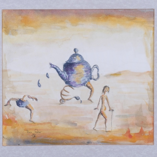 250 - Ross Foster, 4 surrealist scenes, watercolour, 21cm x 24cm, framed