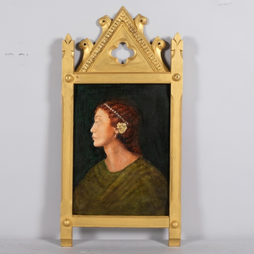 251 - Pre-Raphaelite style portrait, oil on board in carved giltwood frame, mid to late 20th century, over... 