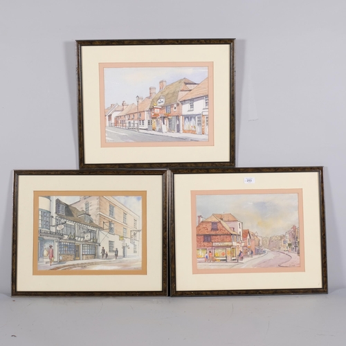 253 - 3 views of Battle East Sussex, by S Nash, watercolour, 25cm x 35cm, framed (3)