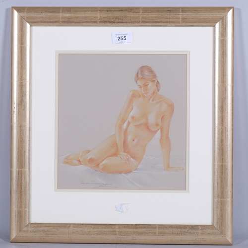 255 - Luisa Dominguez, nude life study Isabel, coloured pastels on paper, signed, 25cm x 25cm, framed