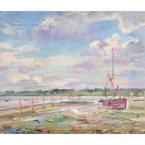 258 - Brian Oxley, Pinmill, Thames barge, 2011, oil on canvas, signed, 50cm x 59cm, framed