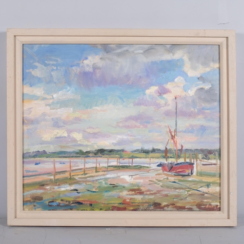 258 - Brian Oxley, Pinmill, Thames barge, 2011, oil on canvas, signed, 50cm x 59cm, framed