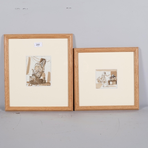 259 - Barraud, 2 scenes from Carmen, sepia pochoir prints, largest image 14cm x 12cm, framed