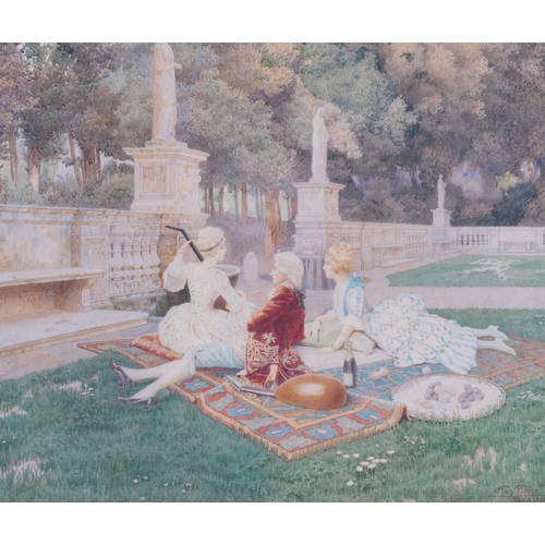 267 - Giuseppe Guidi (1881 - 1931), genre figures on a terrace, watercolour 1919, 44cm x 61cm, framed