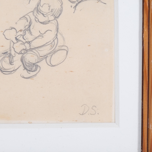 268 - Dorothea Sharp (1874-1955), pencil drawing on paper, Boy on Tricycle, initialled in pencil, 16cm x 8... 