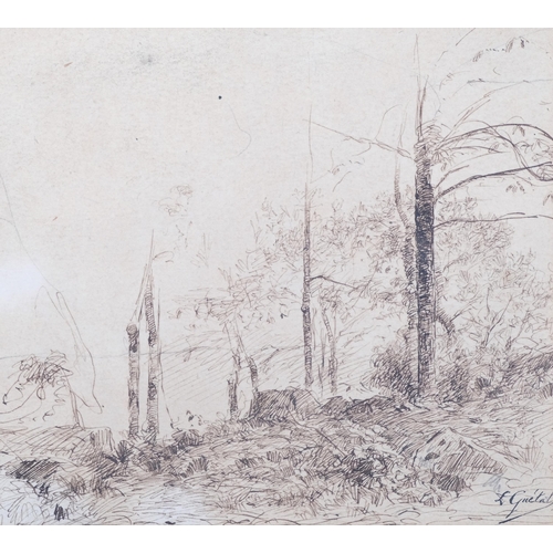 274 - Laurent Guetal (1841-1892), ink on paper, La Buissiere de Sassanage, signed in ink, 12cm x 13cm, mou... 