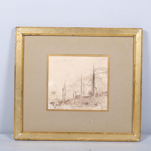 274 - Laurent Guetal (1841-1892), ink on paper, La Buissiere de Sassanage, signed in ink, 12cm x 13cm, mou... 