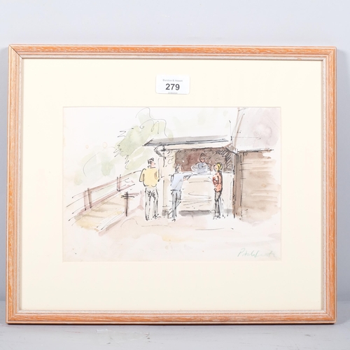 279 - Roland Vivien Pitchforth (1895-1982), watercolour and pen on paper, Café in the Park, signed in penc... 