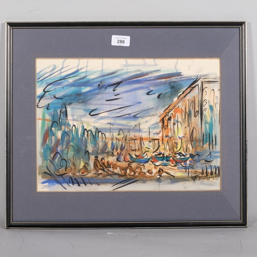 286 - Mid-Twentieth Century British School, watercolour on paper, Venetian Scene, signed indistinctly, 33c... 