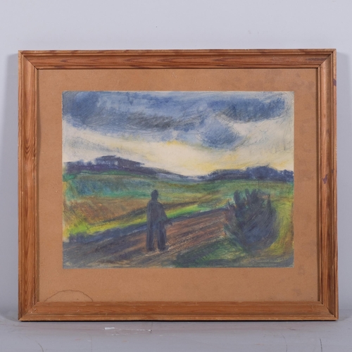 296 - Swedish School, figure in landscape, 1942, indistinctly signed, 22cm x 30cm, framed