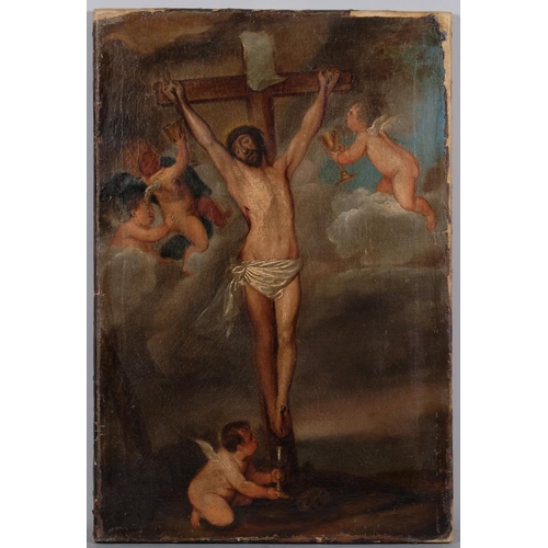 298 - Crucifixion scene, 18th/19th century oil on canvas, 54cm x 36cm, unframed