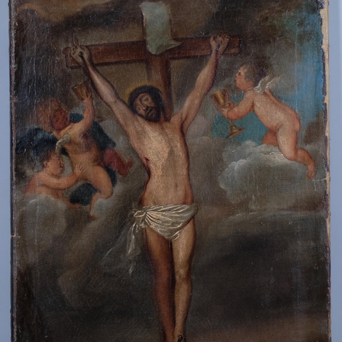 298 - Crucifixion scene, 18th/19th century oil on canvas, 54cm x 36cm, unframed