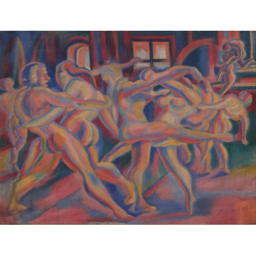 302 - K Gusef?, the dancers, early 20th century oil on canvas, indistinctly signed, dated 1920, 47cm x 62c... 