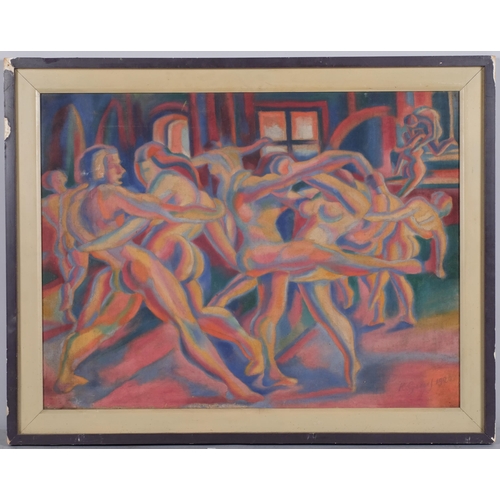 302 - K Gusef?, the dancers, early 20th century oil on canvas, indistinctly signed, dated 1920, 47cm x 62c... 