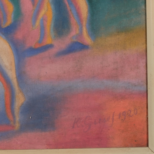 302 - K Gusef?, the dancers, early 20th century oil on canvas, indistinctly signed, dated 1920, 47cm x 62c... 