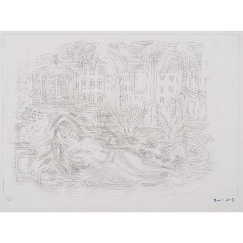 318 - Raoul Dufy (1877 - 1953), Nude, original etching circa 1920, stamp signature, plate 33cm x 49cm, fra... 