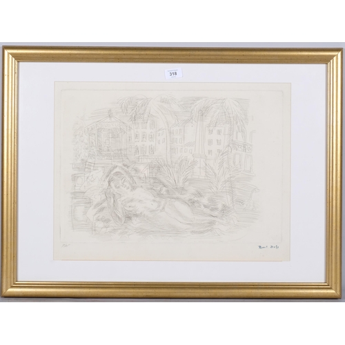 318 - Raoul Dufy (1877 - 1953), Nude, original etching circa 1920, stamp signature, plate 33cm x 49cm, fra... 