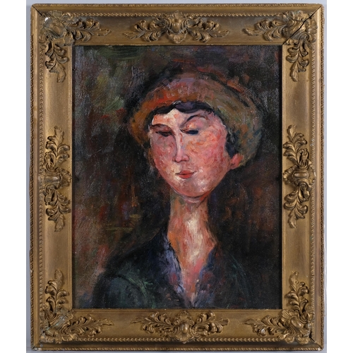 324 - Portrait of a woman, contemporary oil on board, unsigned, 50cm x 40cm, framed