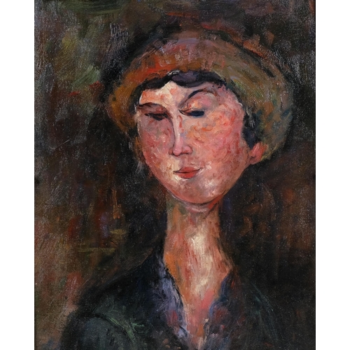 324 - Portrait of a woman, contemporary oil on board, unsigned, 50cm x 40cm, framed